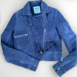 One Teaspoon  genuine leather moto jacket navy sz xs womens